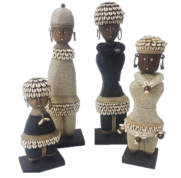Three handcrafted Namji dolls from the Adamawa region of Cameroon